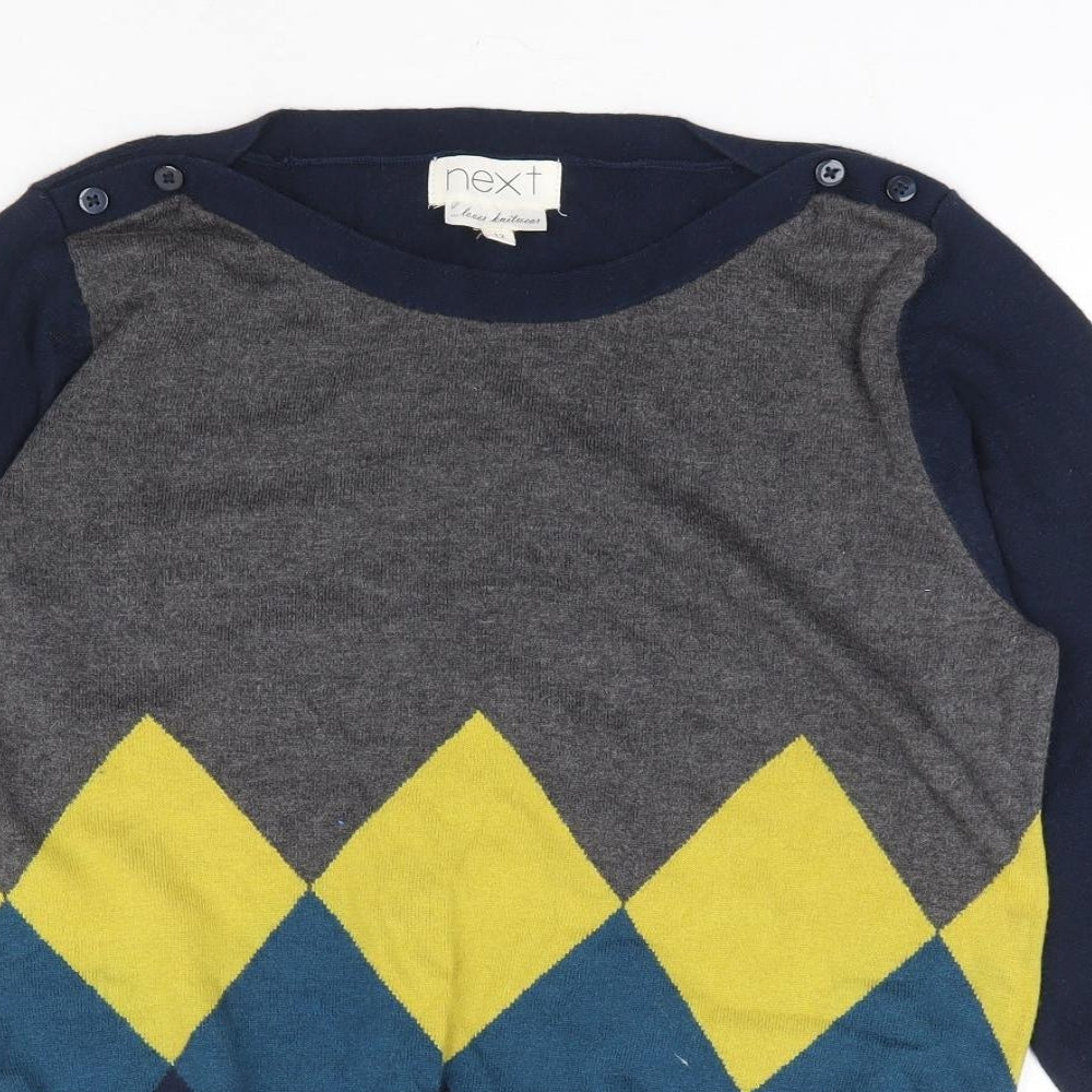 NEXT Womens Multicoloured Round Neck Argyle/Diamond Cotton Shrug Jumper Size 12
