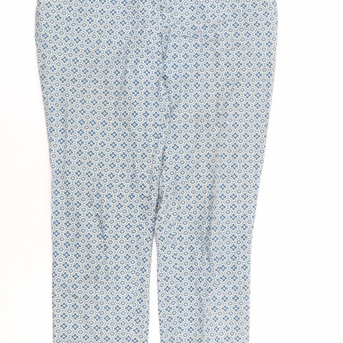 H&M Womens Blue Geometric Cotton Trousers Size 10 L28 in Regular Zip