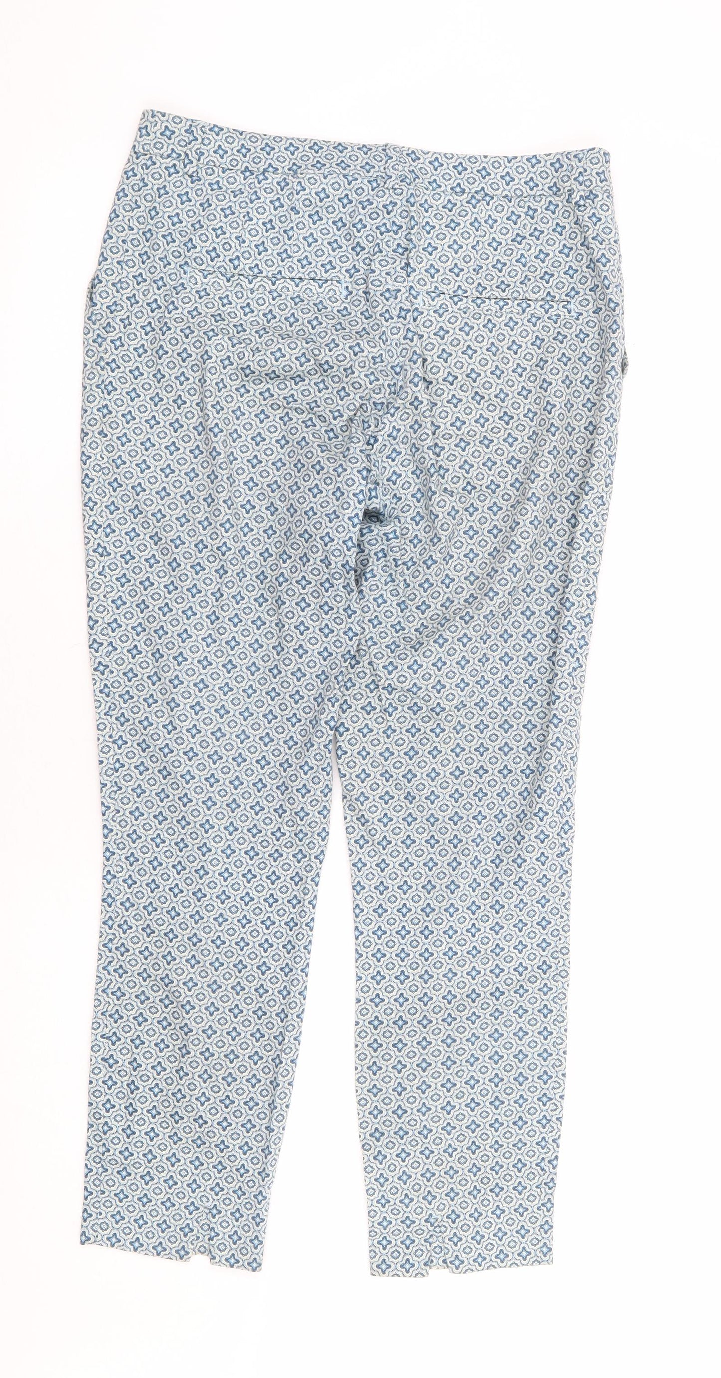 H&M Womens Blue Geometric Cotton Trousers Size 10 L28 in Regular Zip