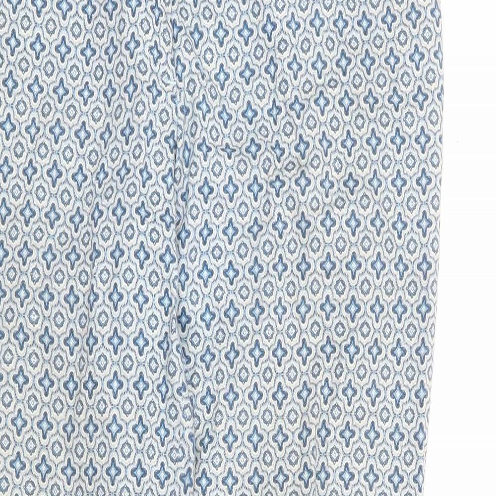 H&M Womens Blue Geometric Cotton Trousers Size 10 L28 in Regular Zip
