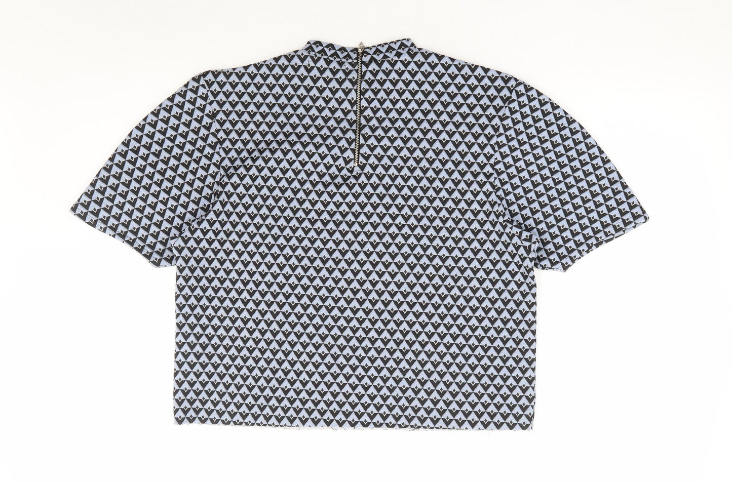 Bershka Womens Blue Geometric Polyester Basic T-Shirt Size M Mock Neck