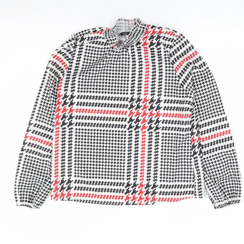 SheIn Womens Multicoloured Plaid Polyester Basic Blouse Size M High Neck