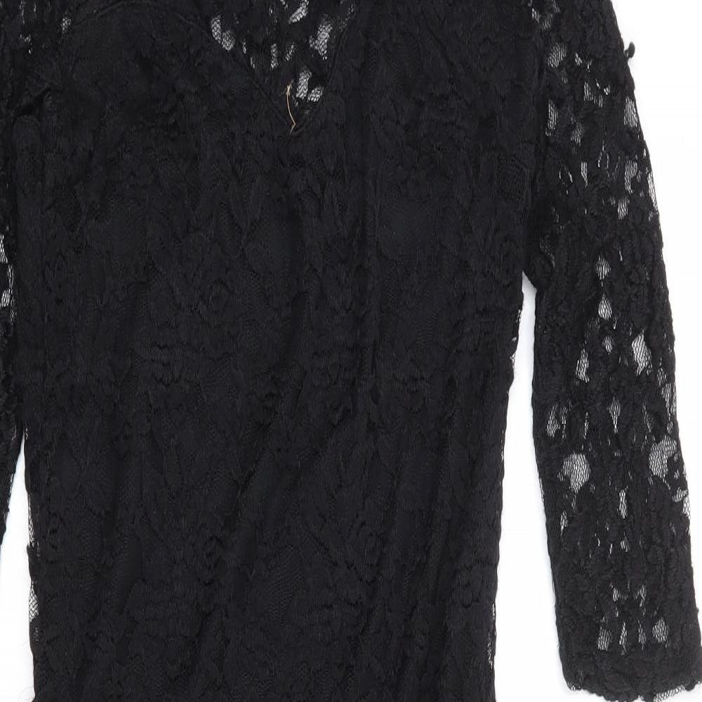 Primark Womens Black Floral Nylon Bodycon Size 12 Off the Shoulder Pullover