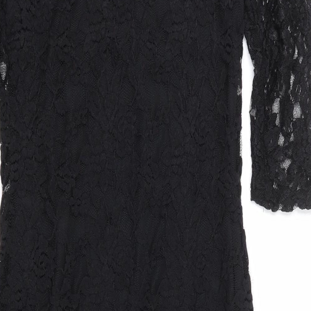 Primark Womens Black Floral Nylon Bodycon Size 12 Off the Shoulder Pullover