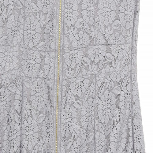 Dorothy Perkins Womens Grey Floral Polyester Pencil Dress Size 14 Round Neck Zip