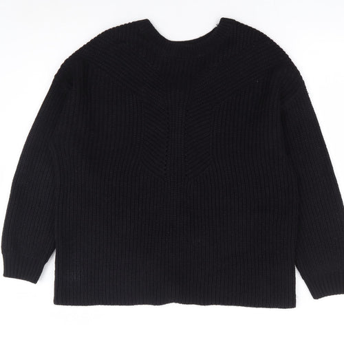 Dorothy Perkins Womens Black Round Neck Acrylic Pullover Jumper Size 14 - Tie Back Detail