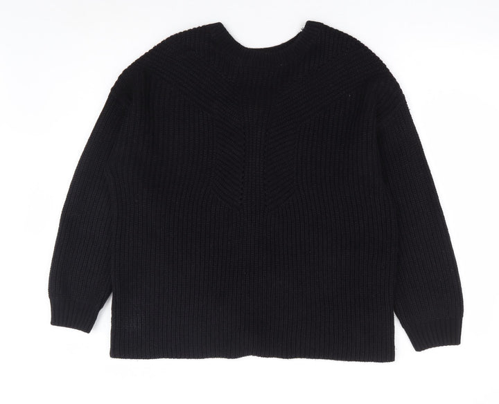 Dorothy Perkins Womens Black Round Neck Acrylic Pullover Jumper Size 14 - Tie Back Detail