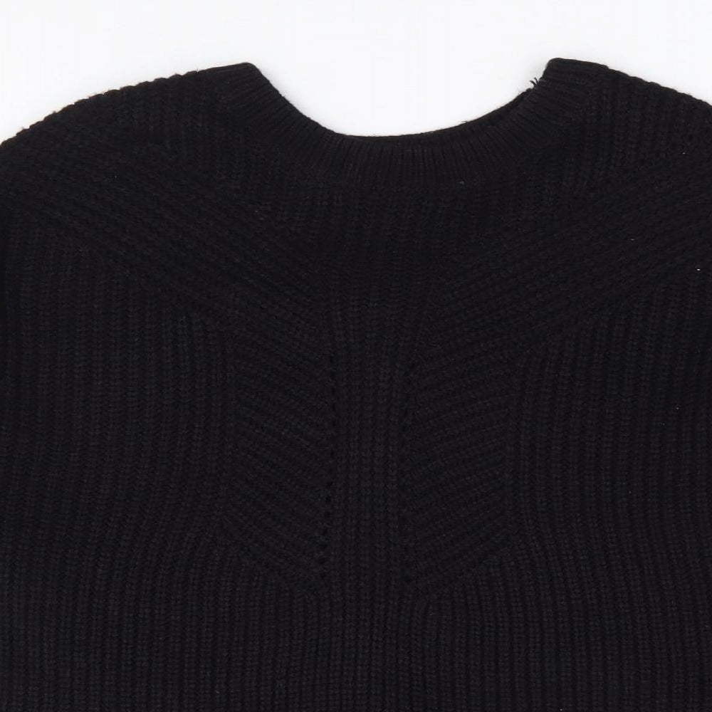 Dorothy Perkins Womens Black Round Neck Acrylic Pullover Jumper Size 14 - Tie Back Detail