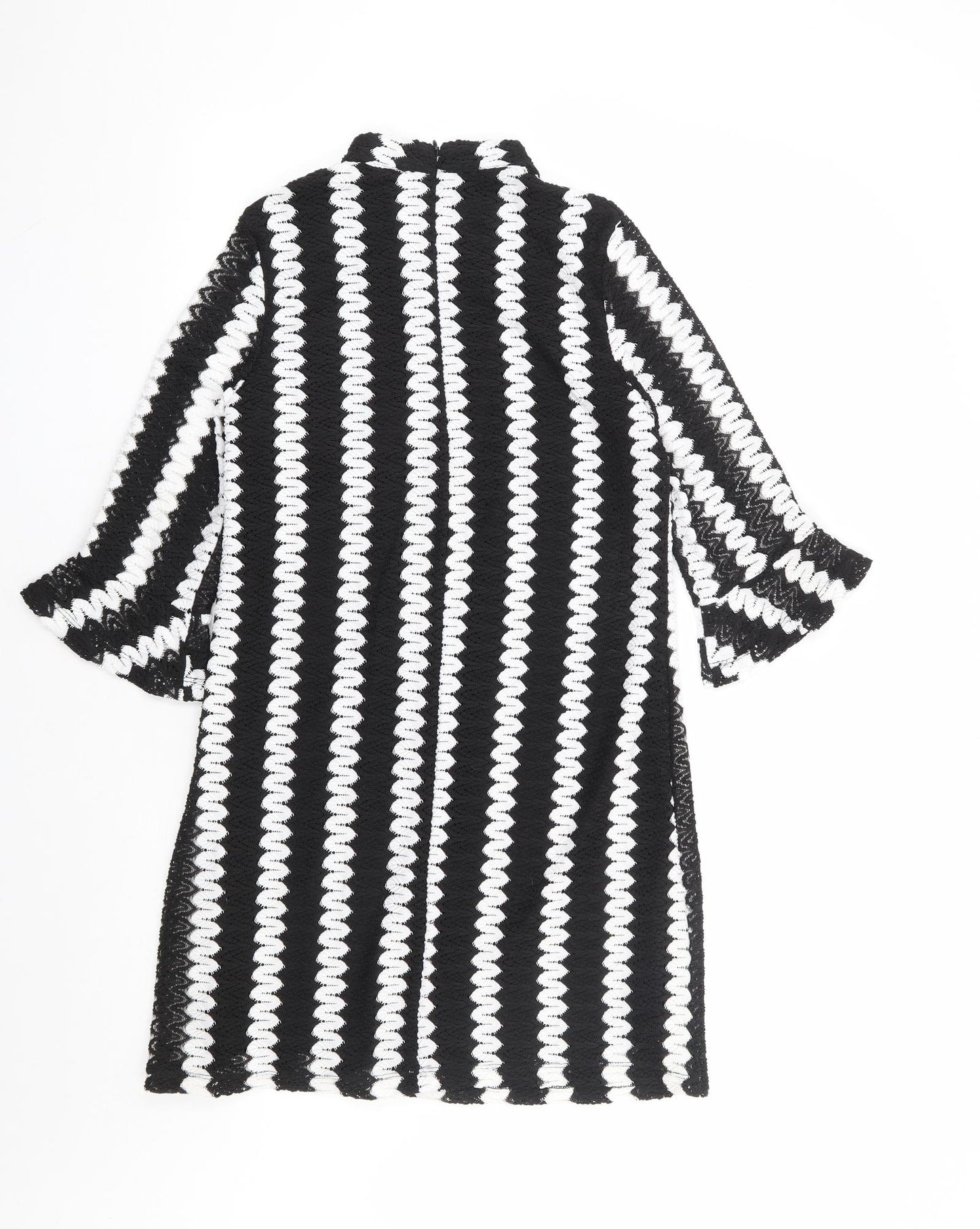 Fashion Union Womens Black Striped Viscose Shift Size 8 Mock Neck Zip