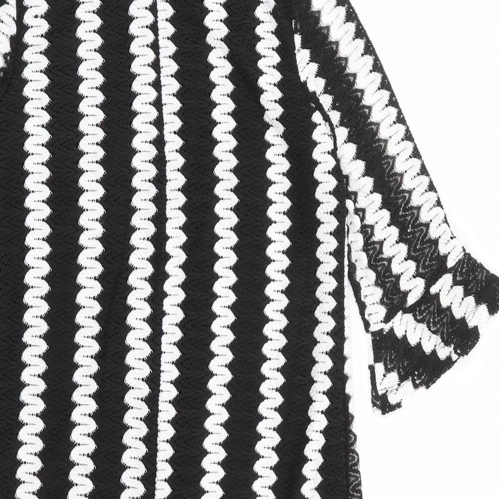 Fashion Union Womens Black Striped Viscose Shift Size 8 Mock Neck Zip