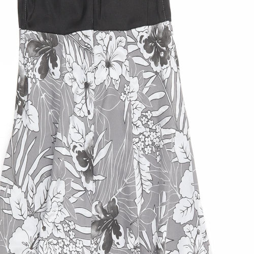 Preworn Womens Silver Floral Polyester Fit & Flare Size 8 Off the Shoulder Zip