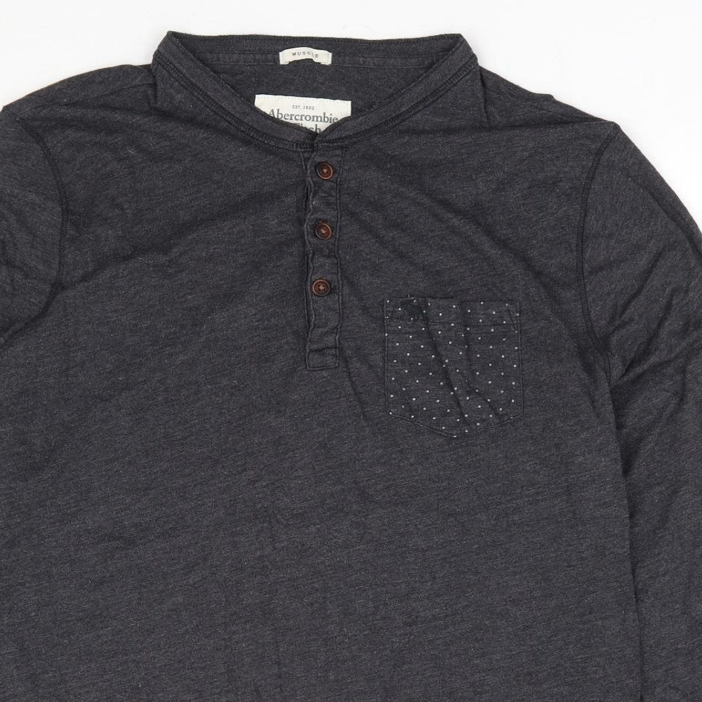 Abercrombie & Fitch Mens Grey Polka Dot Cotton T-Shirt Size L Henley - Muscle Fit