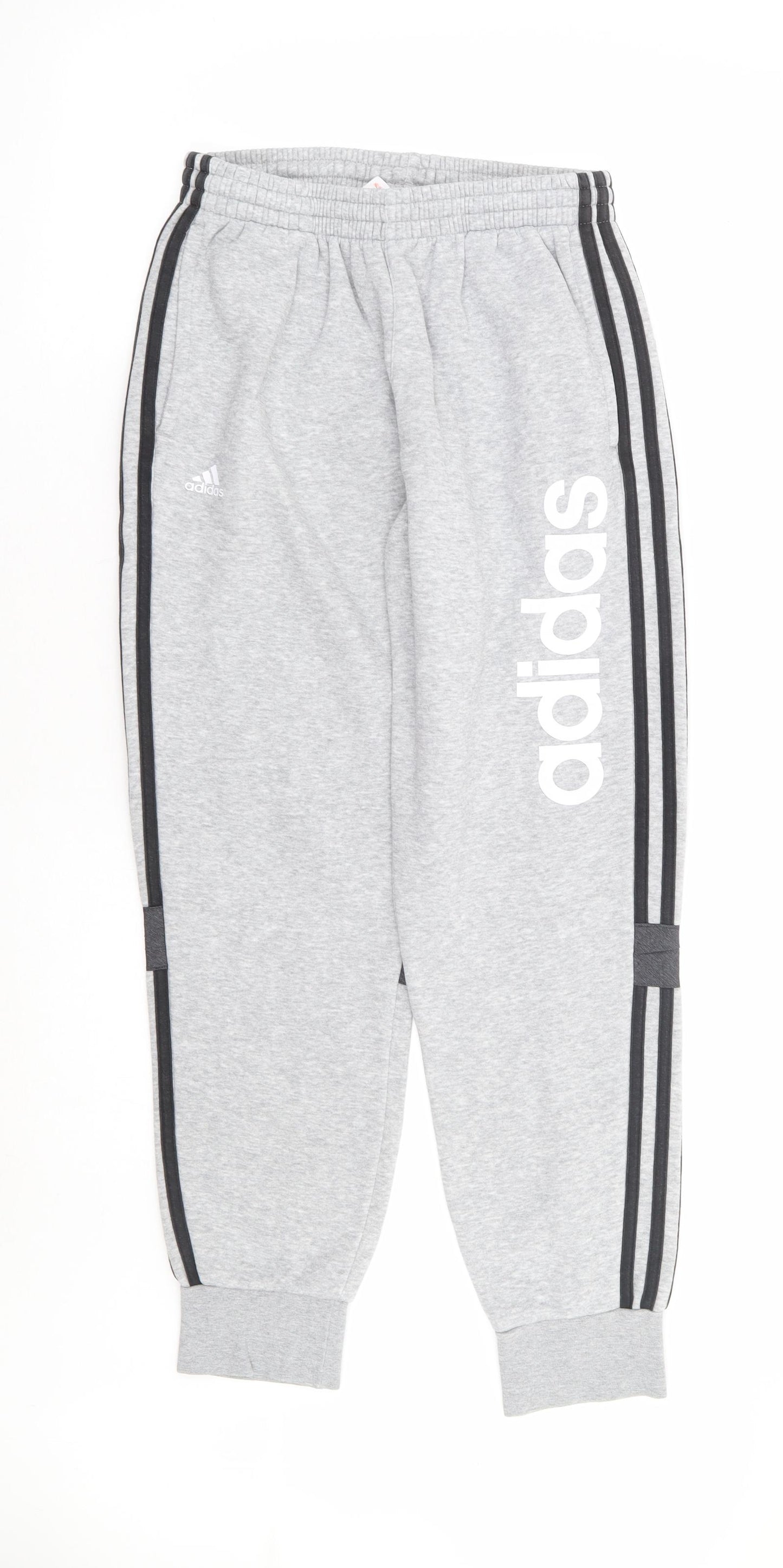 adidas Boys Grey Cotton Jogger Trousers Size 12-13 Years Regular Drawstring