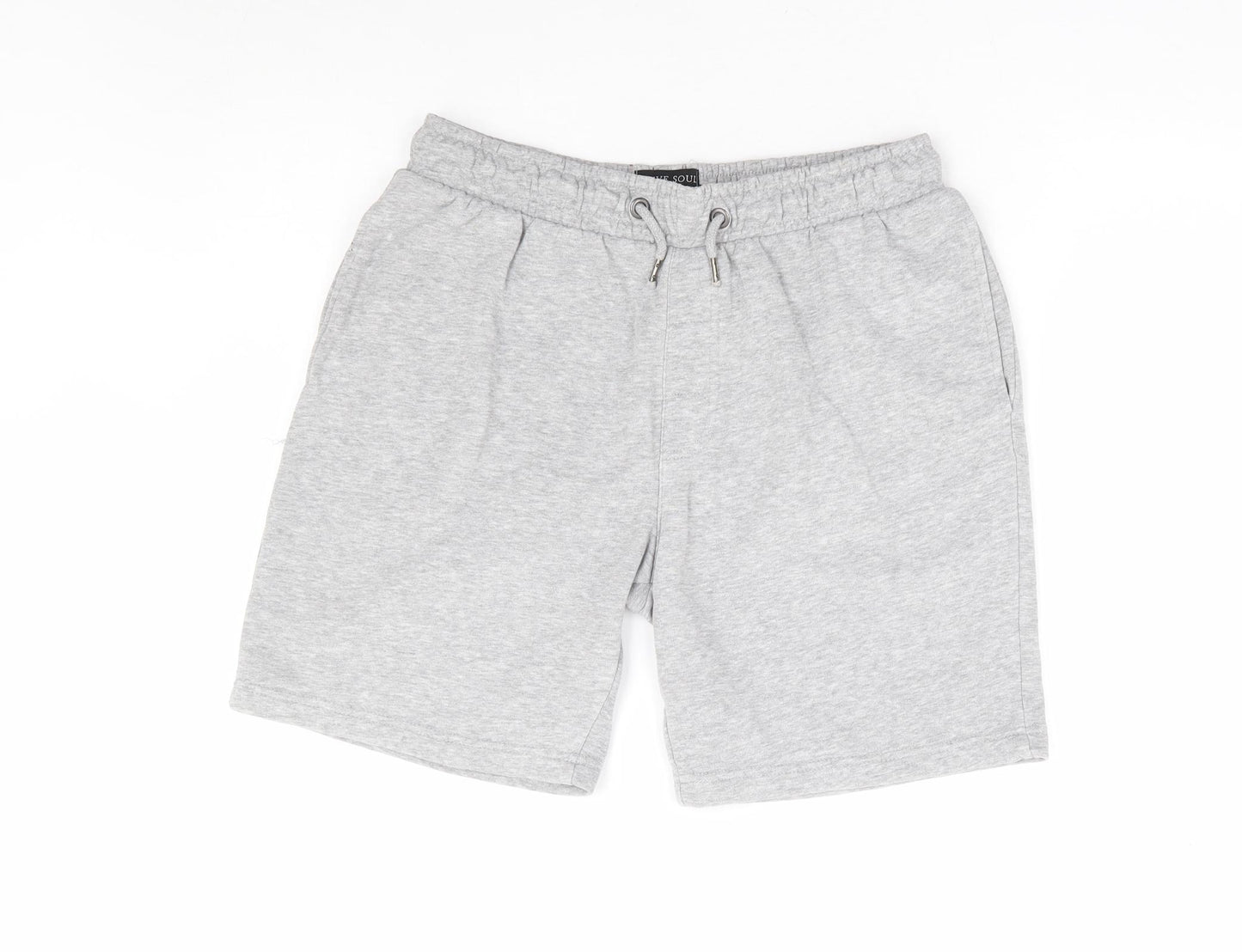 Brave Soul Mens Grey Cotton Sweat Shorts Size S L9 in Regular Drawstring