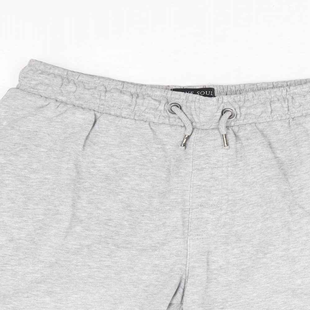 Brave Soul Mens Grey Cotton Sweat Shorts Size S L9 in Regular Drawstring