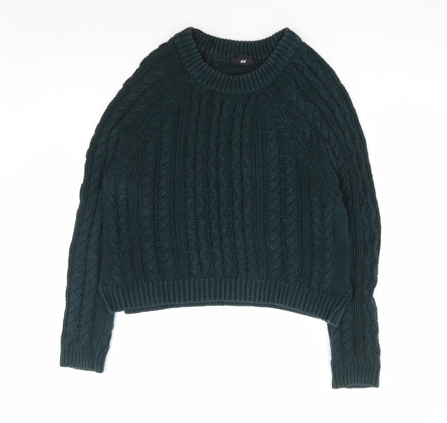 H&M Womens Green Round Neck Cotton Pullover Jumper Size S