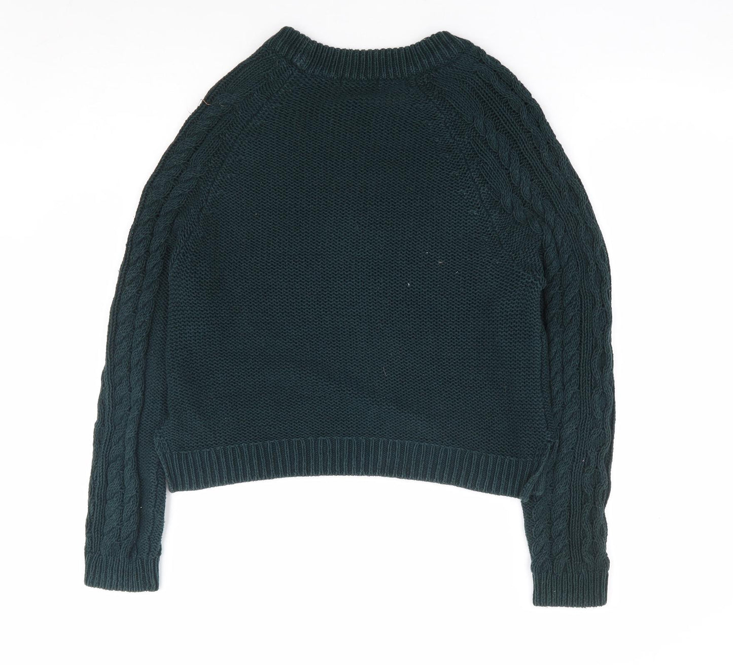H&M Womens Green Round Neck Cotton Pullover Jumper Size S