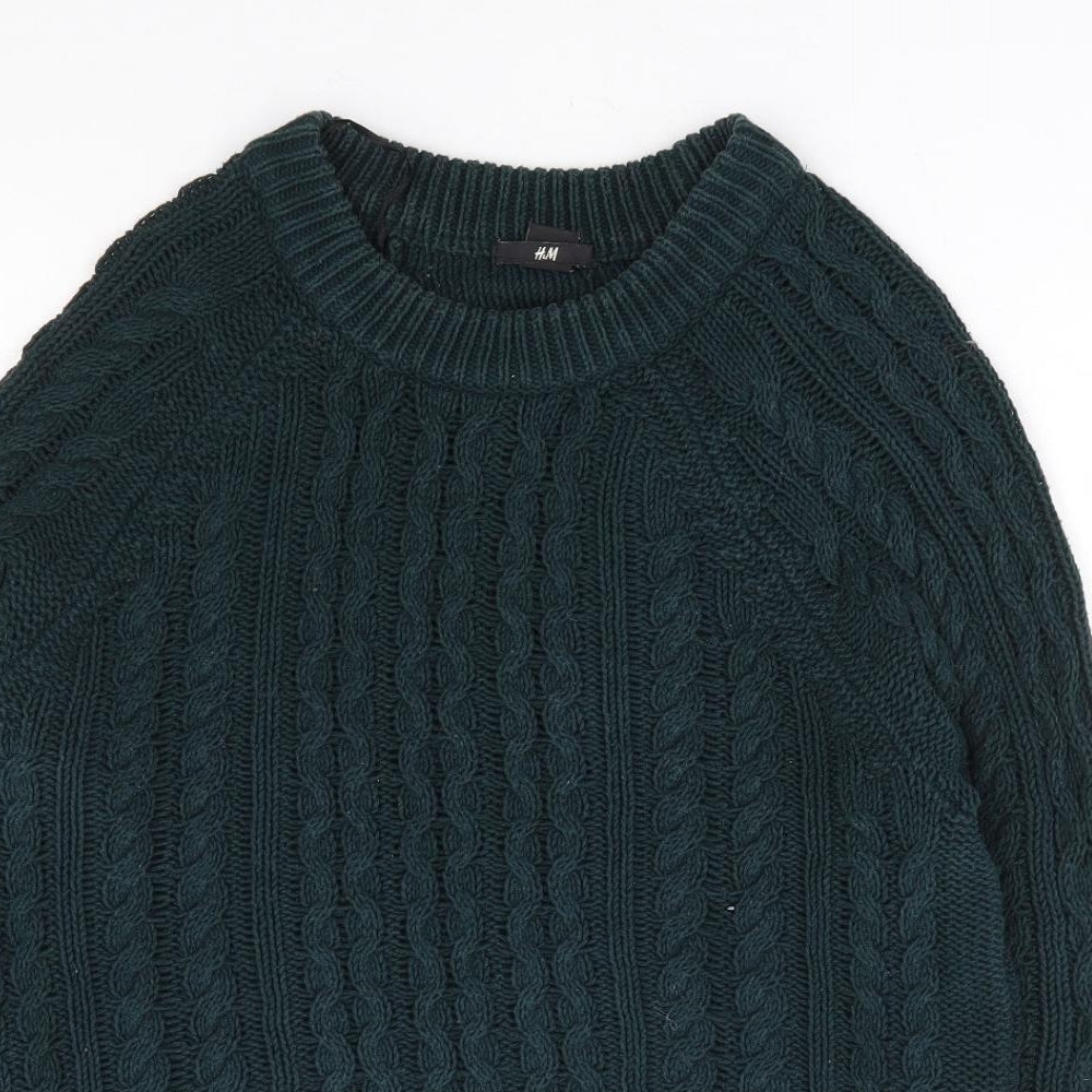 H&M Womens Green Round Neck Cotton Pullover Jumper Size S