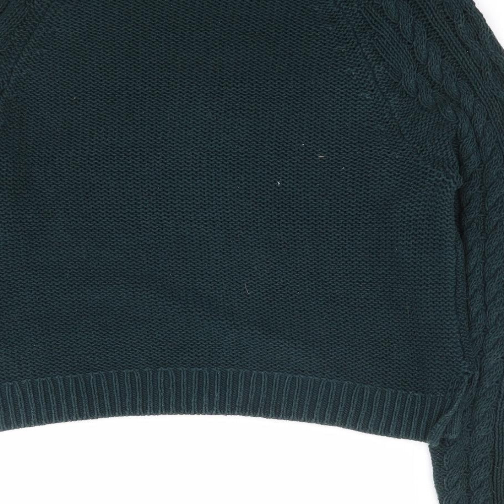 H&M Womens Green Round Neck Cotton Pullover Jumper Size S