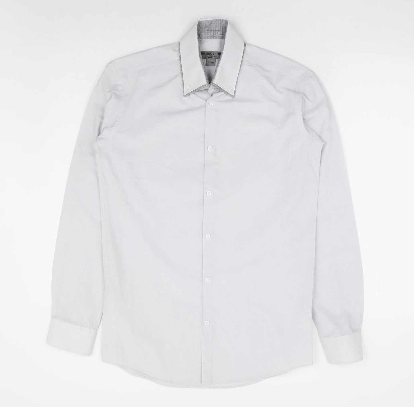 Cedarwood State Mens Grey Polyester Dress Shirt Size 14 Collared Button