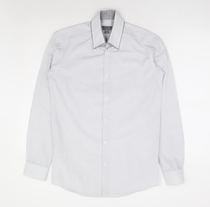 Cedarwood State Mens Grey Polyester Dress Shirt Size 14 Collared Button