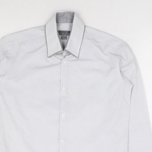 Cedarwood State Mens Grey Polyester Dress Shirt Size 14 Collared Button