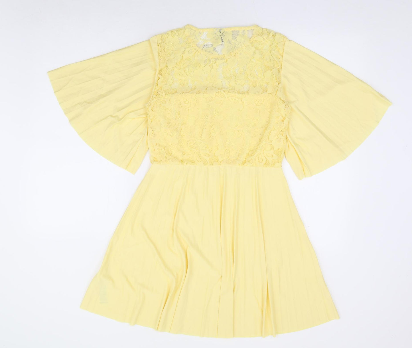 ASOS Womens Yellow Polyester Fit & Flare Size 8 Round Neck Pullover - Angel Sleeve Overlay