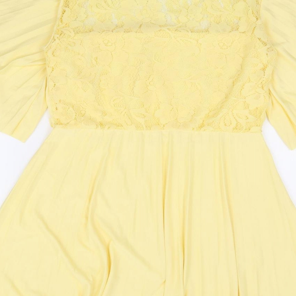 ASOS Womens Yellow Polyester Fit & Flare Size 8 Round Neck Pullover - Angel Sleeve Overlay