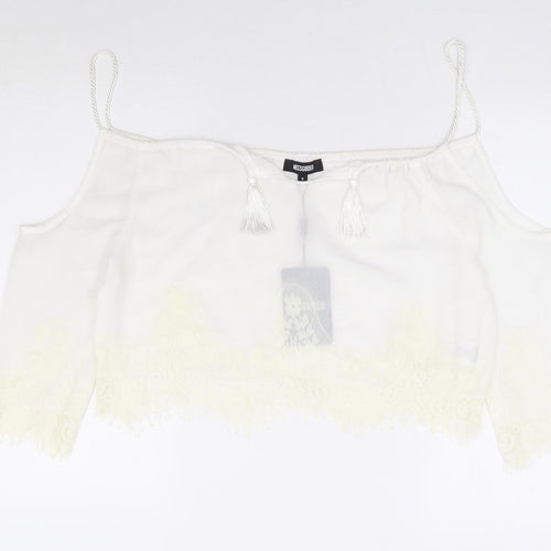 Missguided Womens White Floral Polyester Basic Blouse Size 8 V-Neck - Cold Shoulder