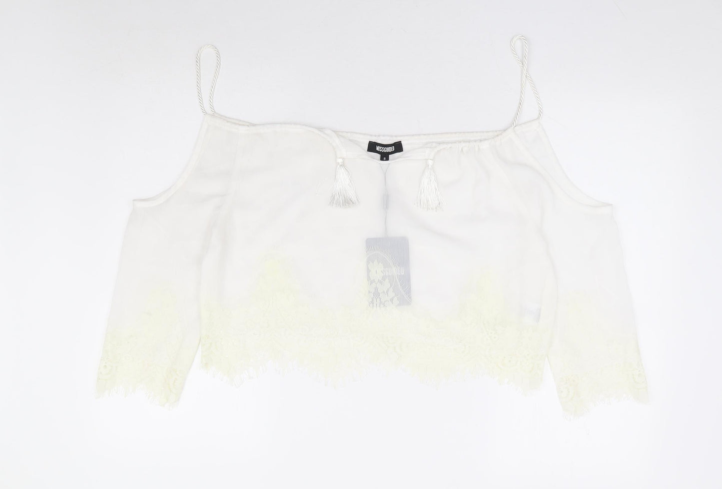 Missguided Womens White Floral Polyester Basic Blouse Size 8 V-Neck - Cold Shoulder