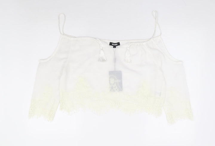 Missguided Womens White Floral Polyester Basic Blouse Size 8 V-Neck - Cold Shoulder