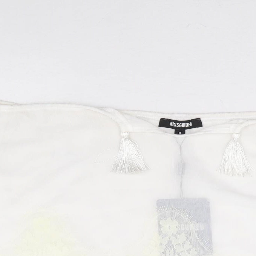 Missguided Womens White Floral Polyester Basic Blouse Size 8 V-Neck - Cold Shoulder