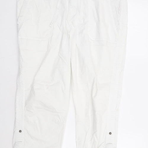 Khakis & Co Womens White Cotton Cropped Trousers Size 14 L23 in Regular Zip