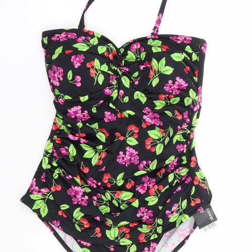 George Womens Multicoloured Floral Nylon One Piece Size 12 - Cherry Print Halter