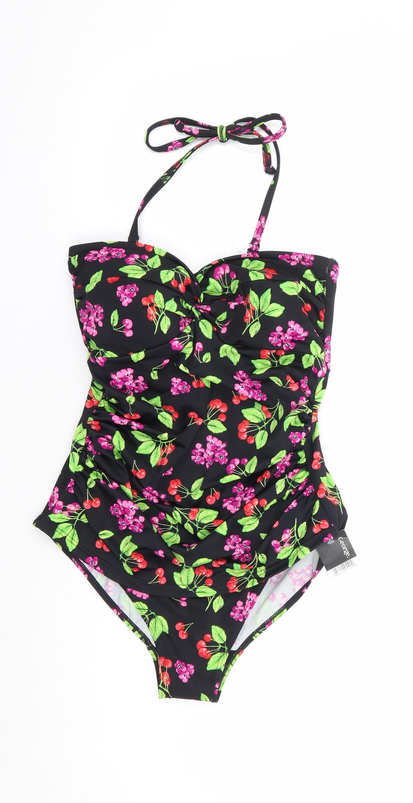 George Womens Multicoloured Floral Nylon One Piece Size 12 - Cherry Print Halter