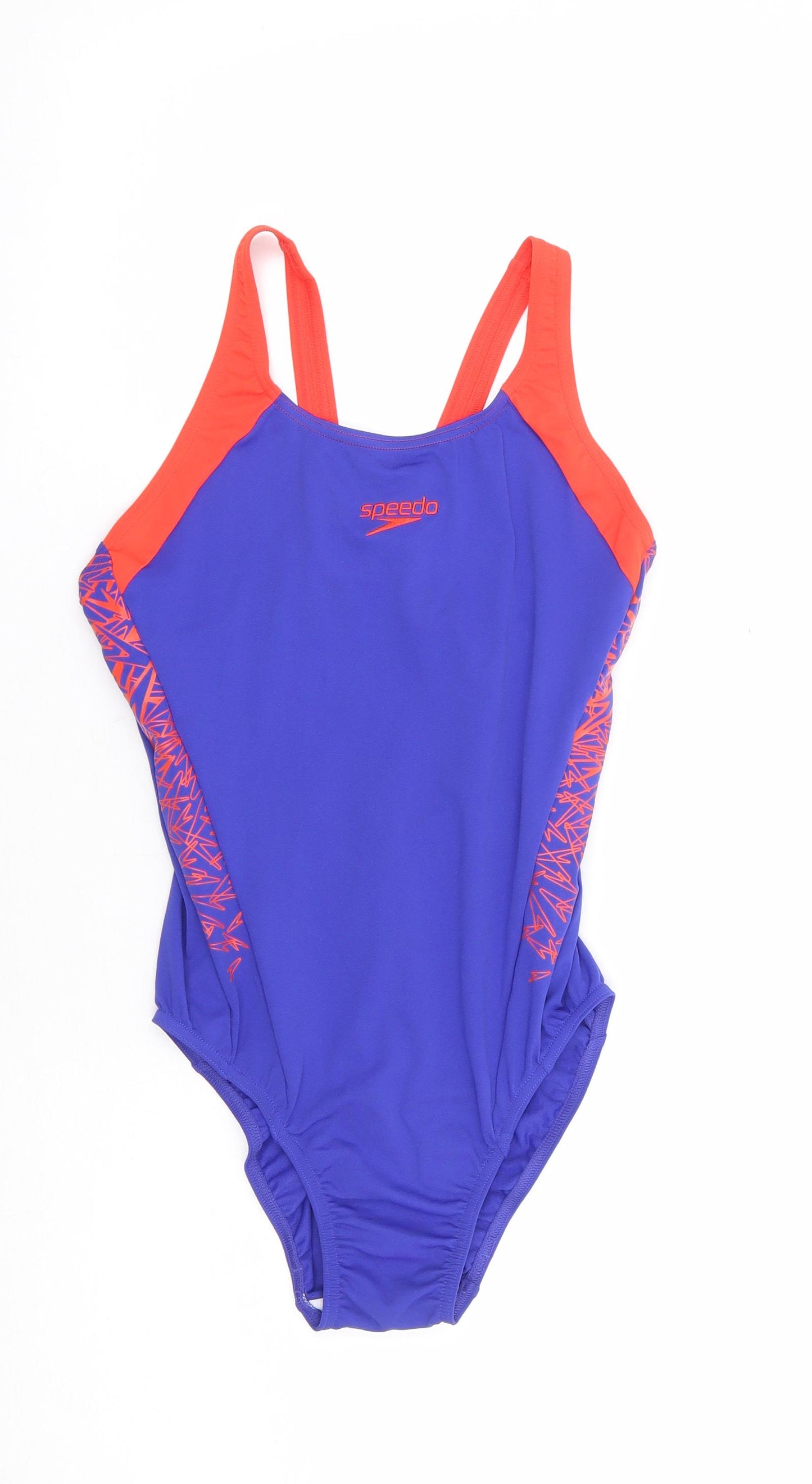 Speedo Womens Blue Geometric Polyester One Piece Size 12 - Cut Out Back Detail