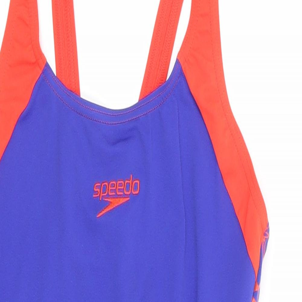 Speedo Womens Blue Geometric Polyester One Piece Size 12 - Cut Out Back Detail