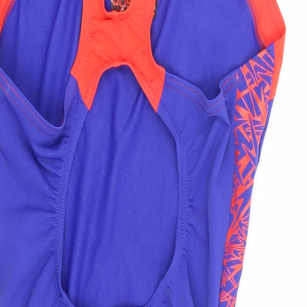 Speedo Womens Blue Geometric Polyester One Piece Size 12 - Cut Out Back Detail