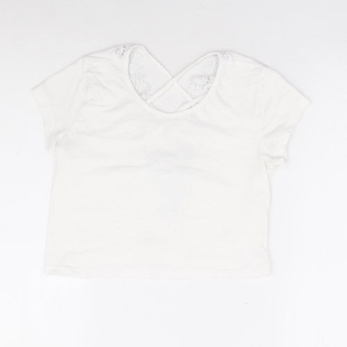 Preworn Womens White Polyester Cropped T-Shirt Size XS Scoop Neck - Cross Back