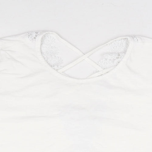 Preworn Womens White Polyester Cropped T-Shirt Size XS Scoop Neck - Cross Back