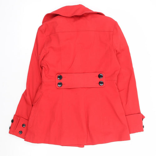 Preworn Womens Red Pea Coat Coat Size 12 Button