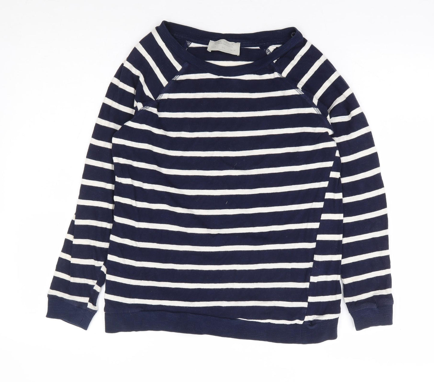 Zara Womens Blue Striped 100% Cotton Pullover Sweatshirt Size S Pullover
