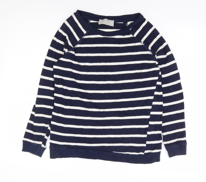 Zara Womens Blue Striped 100% Cotton Pullover Sweatshirt Size S Pullover