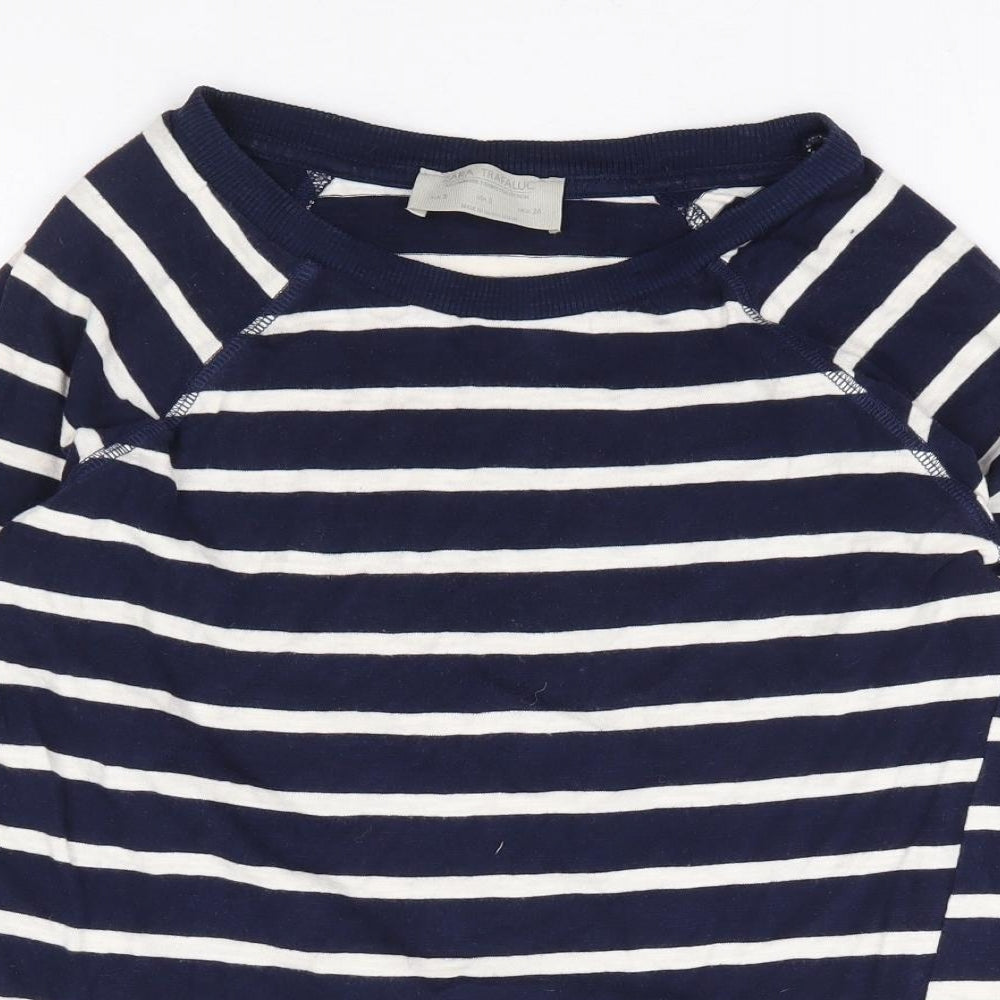 Zara Womens Blue Striped 100% Cotton Pullover Sweatshirt Size S Pullover
