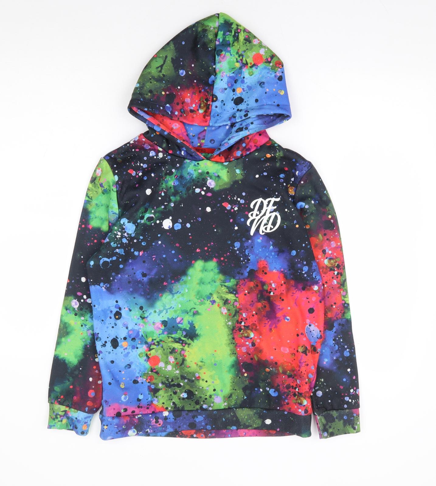 dfnd Boys Multicoloured Geometric Polyester Pullover Hoodie Size 13-14 Years Pullover - Paint Splatter