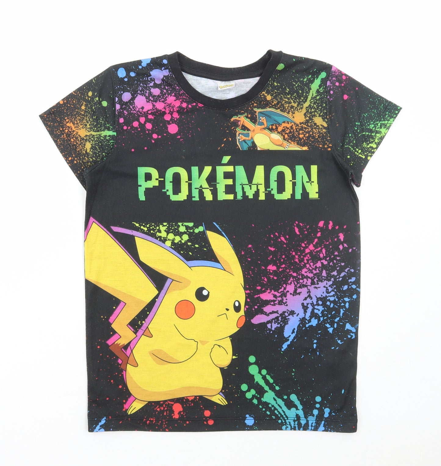 Matalan Boys Black Polyester Basic T-Shirt Size 11 Years Round Neck Pullover - Pokemon