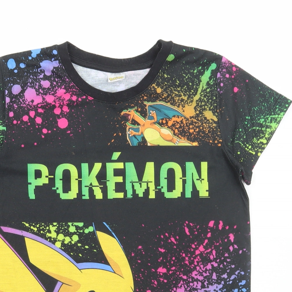 Matalan Boys Black Polyester Basic T-Shirt Size 11 Years Round Neck Pullover - Pokemon