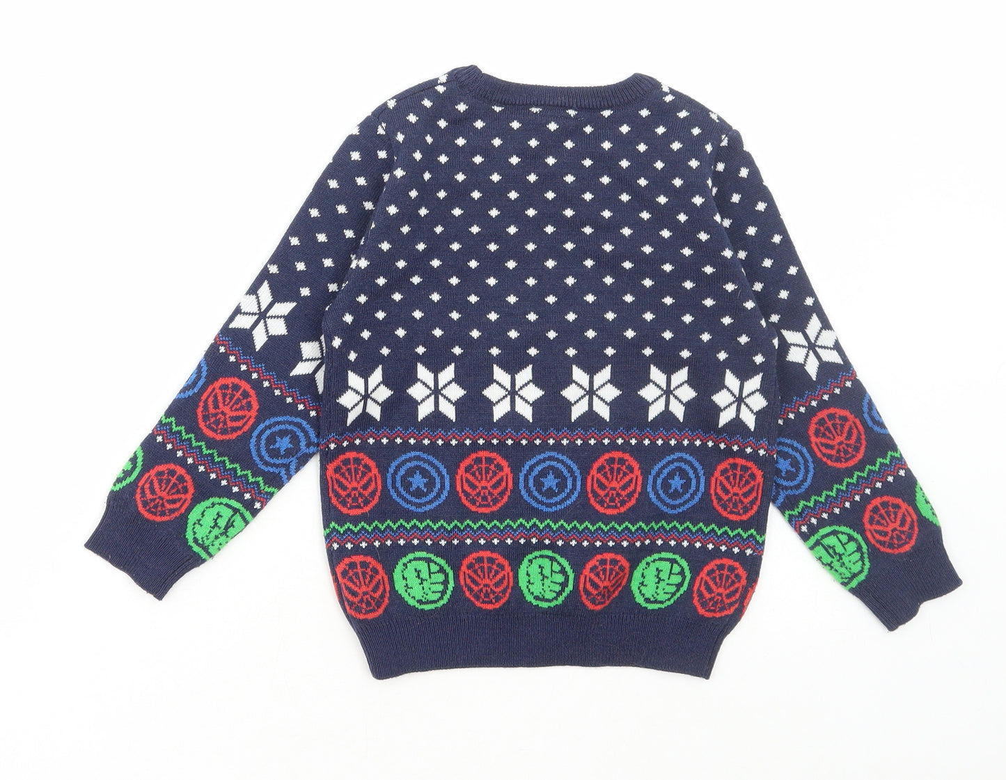 Marvel Boys Blue Round Neck Fair Isle Polyester Pullover Jumper Size 4-5 Years Pullover - Christmas Marvel