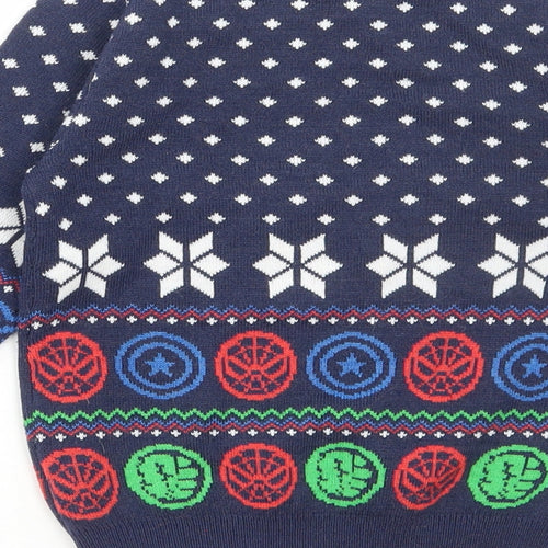 Marvel Boys Blue Round Neck Fair Isle Polyester Pullover Jumper Size 4-5 Years Pullover - Christmas Marvel