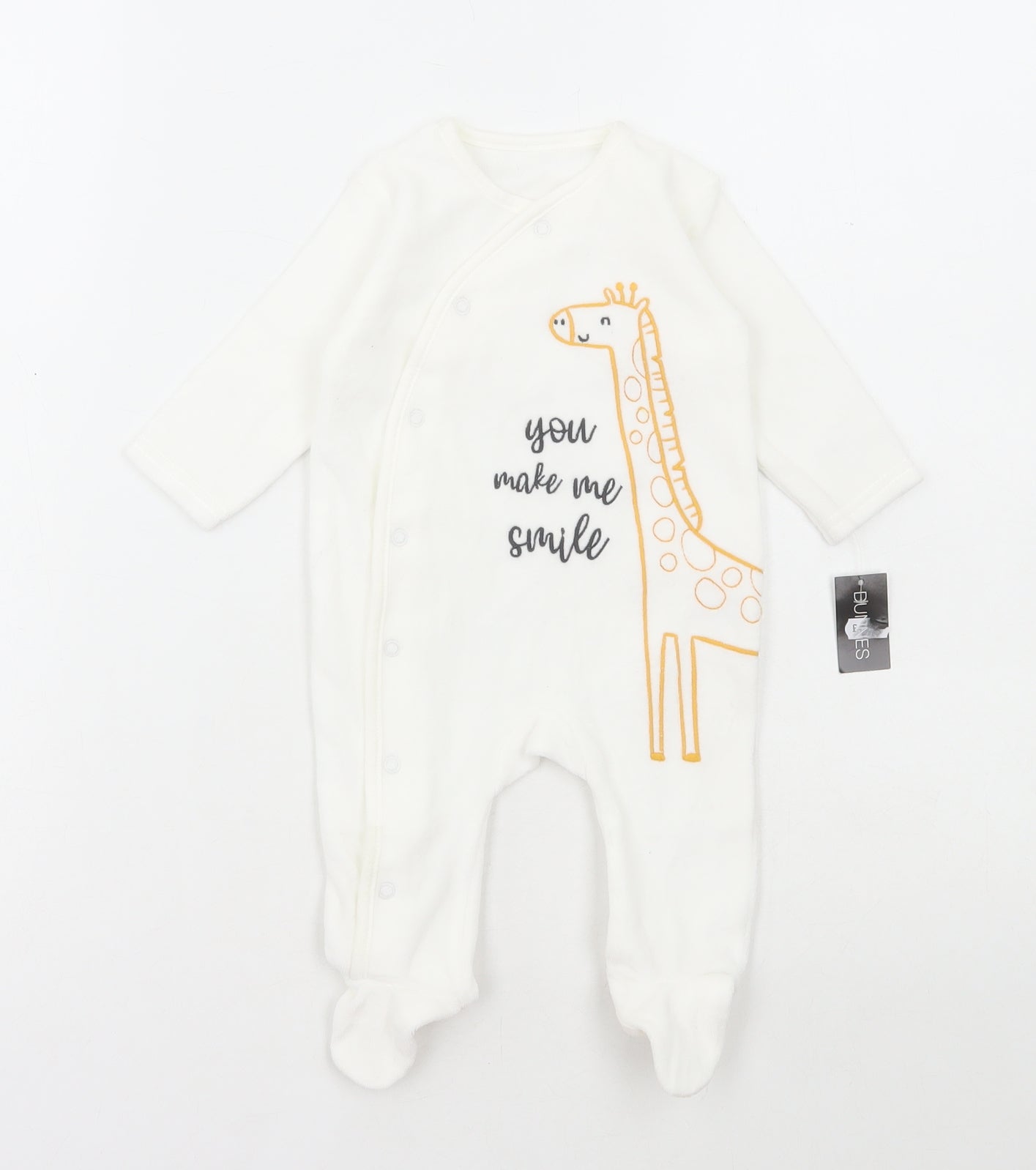 Dunnes Stores Baby White Cotton Babygrow One-Piece Size 0-3 Months Snap - Giraffe, You make me smile